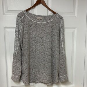 LOFT Gray Floral Long Sleeve Blouse - Size S